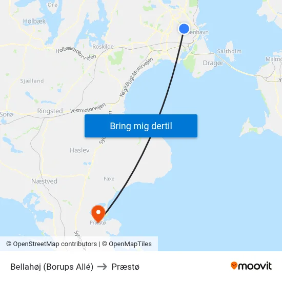 Bellahøj (Borups Allé) to Præstø map