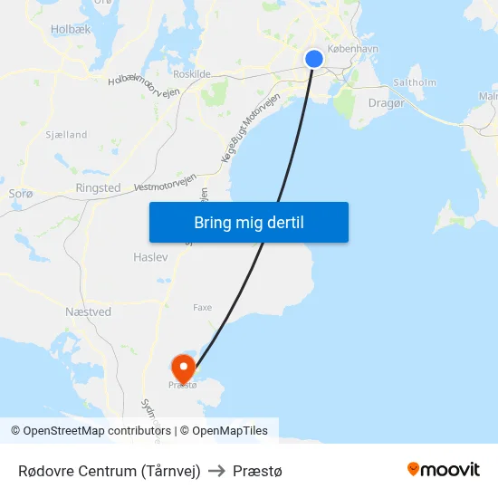 Rødovre Centrum (Tårnvej) to Præstø map