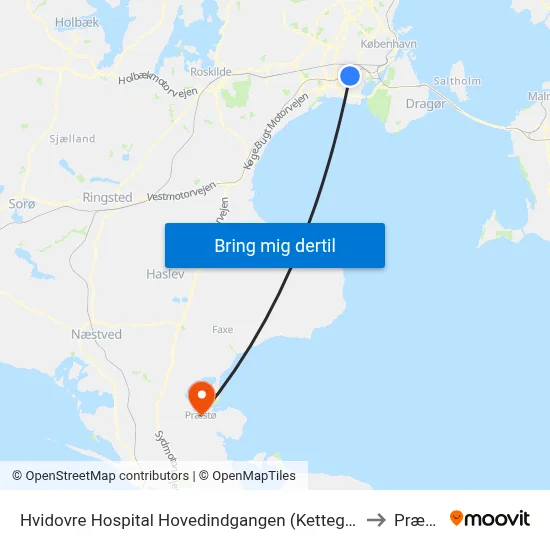 Hvidovre Hospital Hovedindgangen (Kettegård Allé) to Præstø map