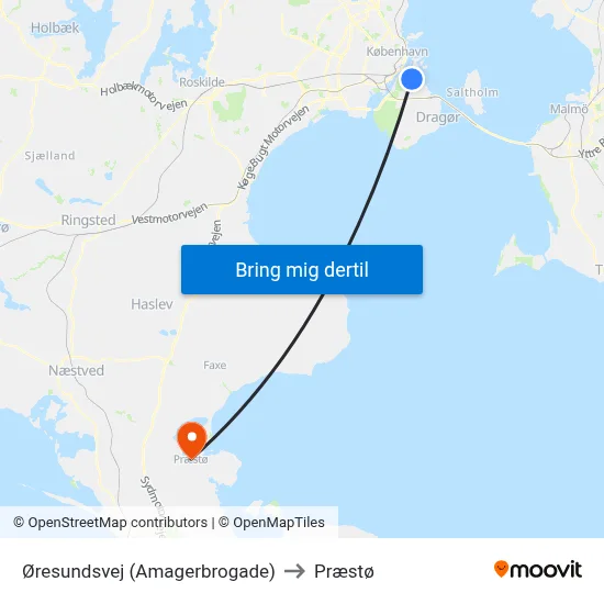 Øresundsvej (Amagerbrogade) to Præstø map