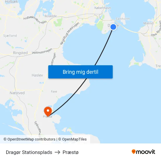 Dragør Stationsplads to Præstø map