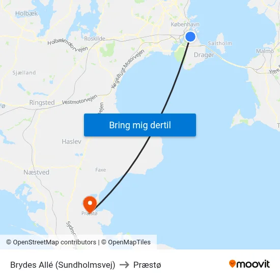 Brydes Allé (Sundholmsvej) to Præstø map