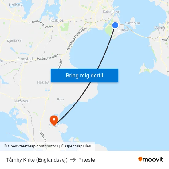Tårnby Kirke (Englandsvej) to Præstø map