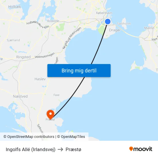 Ingolfs Allé (Irlandsvej) to Præstø map