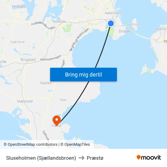 Sluseholmen (Sjællandsbroen) to Præstø map