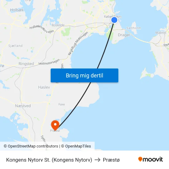 Kongens Nytorv St. (Kongens Nytorv) to Præstø map