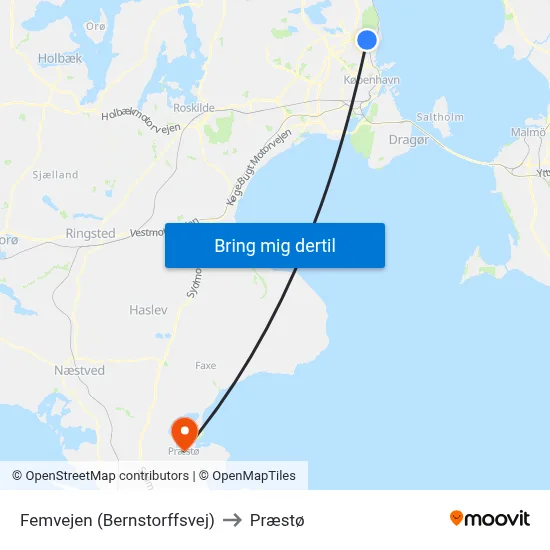 Femvejen (Bernstorffsvej) to Præstø map