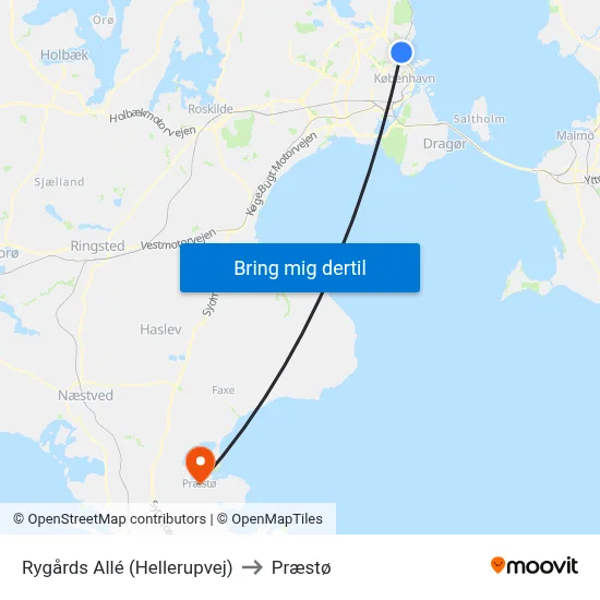 Rygårds Allé (Hellerupvej) to Præstø map