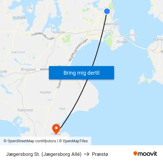 Jægersborg St. (Jægersborg Allé) to Præstø map