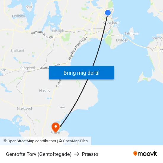 Gentofte Torv (Gentoftegade) to Præstø map