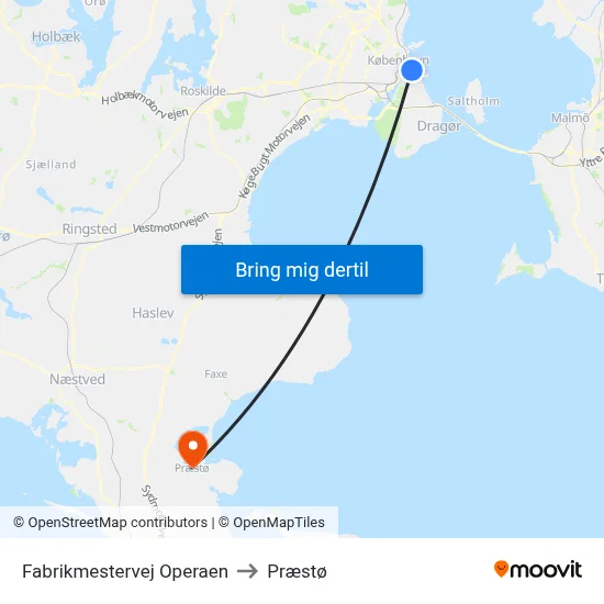 Fabrikmestervej Operaen to Præstø map