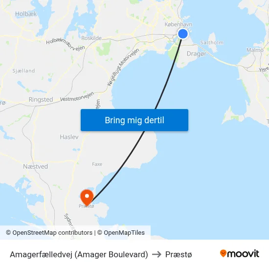 Amagerfælledvej (Amager Boulevard) to Præstø map