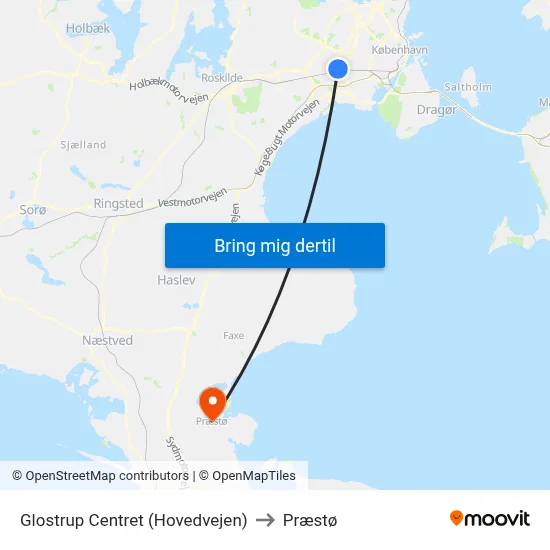 Glostrup Centret (Hovedvejen) to Præstø map