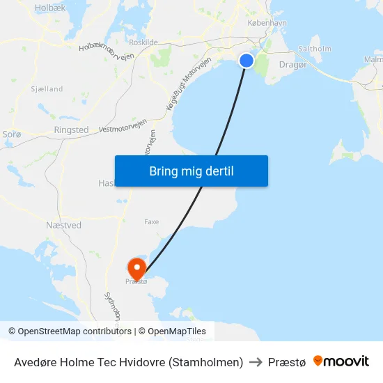 Avedøre Holme Tec Hvidovre (Stamholmen) to Præstø map