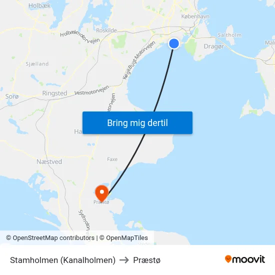 Stamholmen (Kanalholmen) to Præstø map