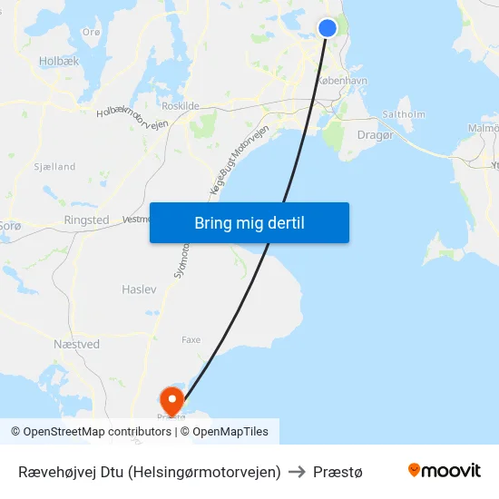 Rævehøjvej Dtu (Helsingørmotorvejen) to Præstø map