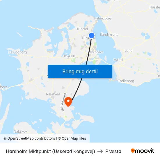 Hørsholm Midtpunkt (Usserød Kongevej) to Præstø map