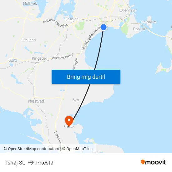 Ishøj St. to Præstø map