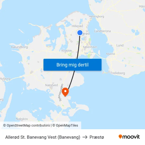 Allerød St. Banevang Vest (Banevang) to Præstø map