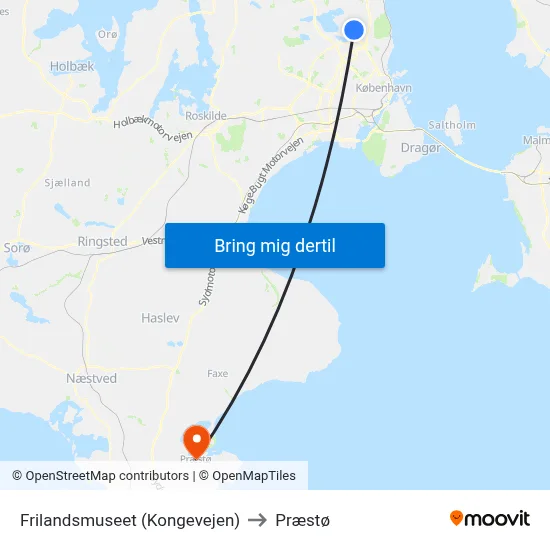Frilandsmuseet (Kongevejen) to Præstø map
