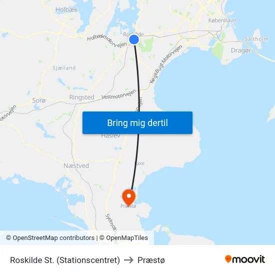 Roskilde St. (Stationscentret) to Præstø map