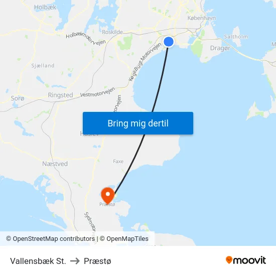 Vallensbæk St. to Præstø map