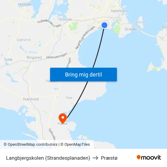 Langbjergskolen (Strandesplanaden) to Præstø map