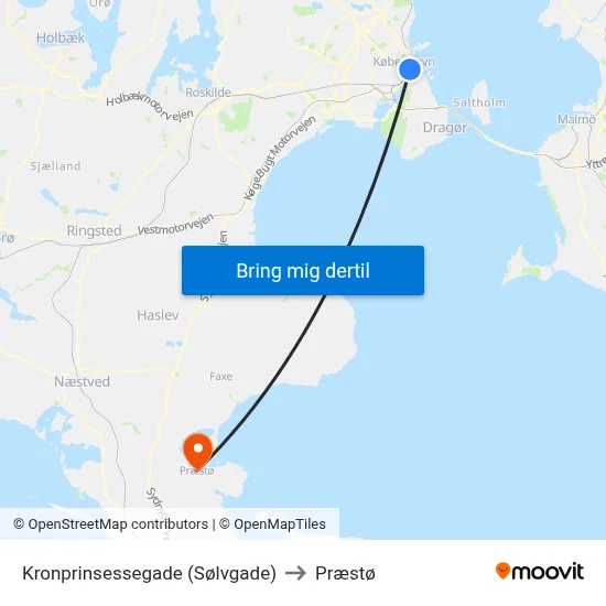 Kronprinsessegade (Sølvgade) to Præstø map