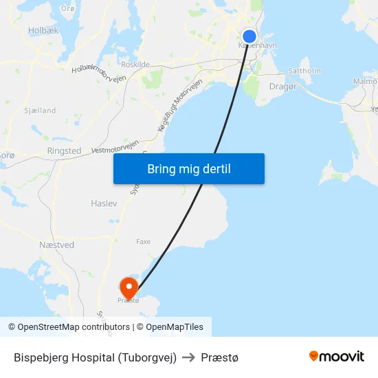 Bispebjerg Hospital (Tuborgvej) to Præstø map