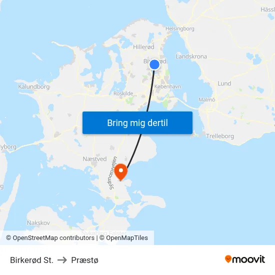 Birkerød St. to Præstø map