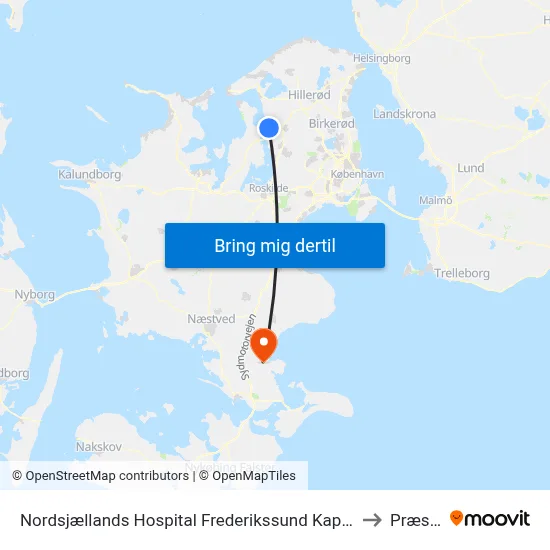 Nordsjællands Hospital Frederikssund Kapellet to Præstø map