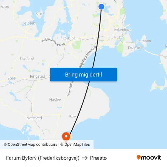Farum Bytorv (Frederiksborgvej) to Præstø map