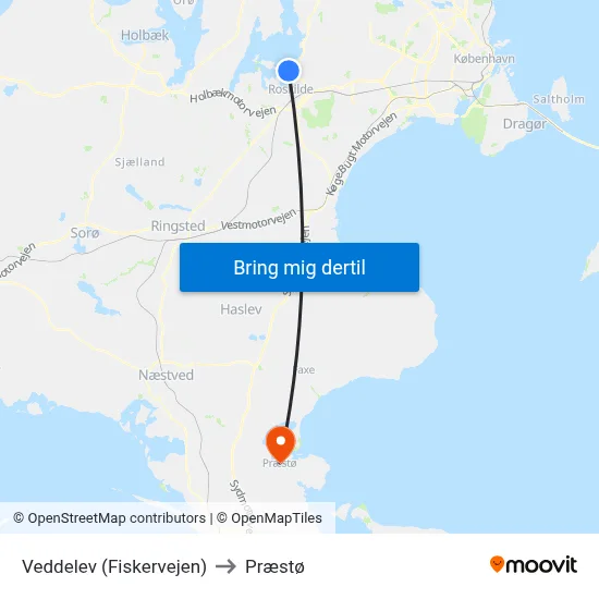 Veddelev (Fiskervejen) to Præstø map