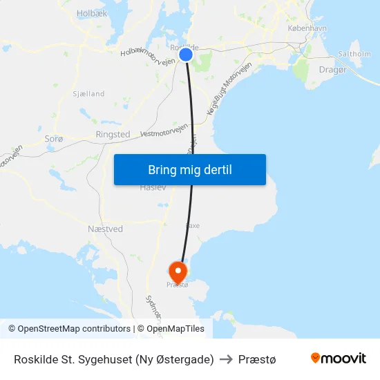 Roskilde St. Sygehuset (Ny Østergade) to Præstø map