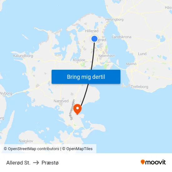 Allerød St. to Præstø map