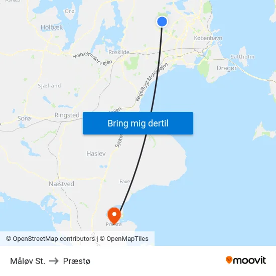 Måløv St. to Præstø map