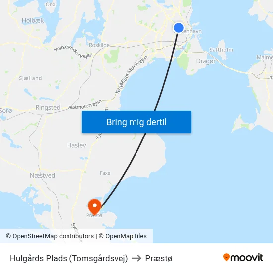 Hulgårds Plads (Tomsgårdsvej) to Præstø map