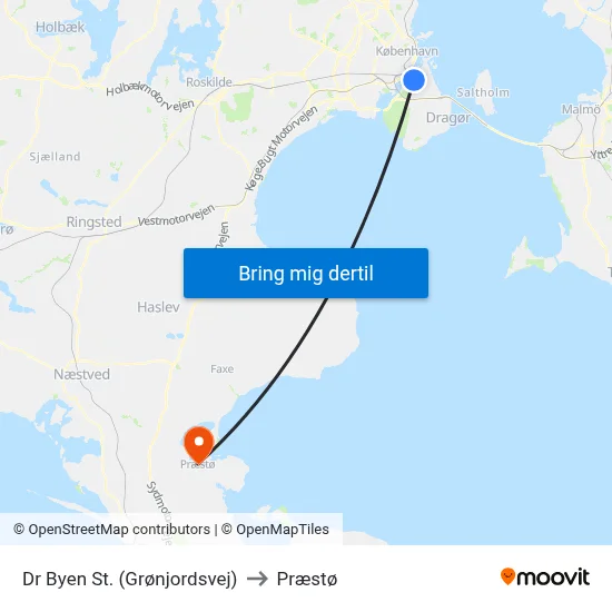 Dr Byen St. (Grønjordsvej) to Præstø map
