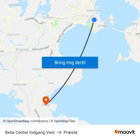 Bella Center Indgang Vest to Præstø map
