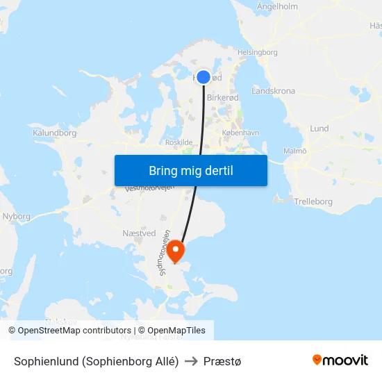 Sophienlund (Sophienborg Allé) to Præstø map