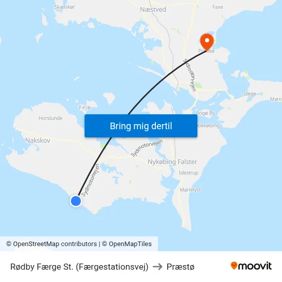 Rødby Færge St. (Færgestationsvej) to Præstø map