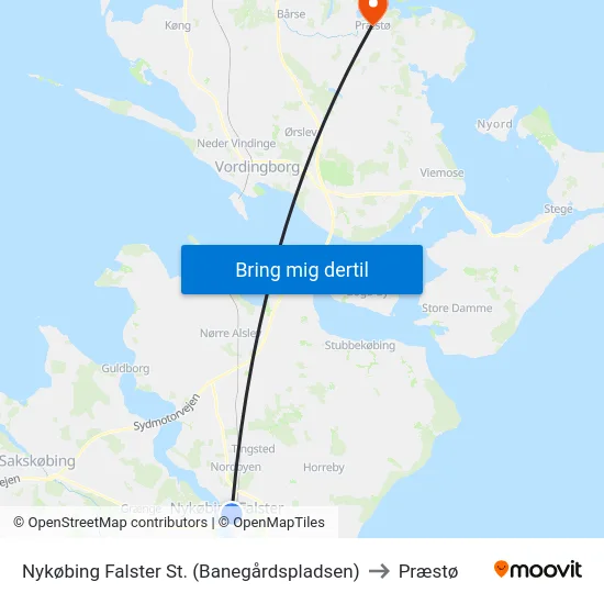 Nykøbing Falster St. (Banegårdspladsen) to Præstø map
