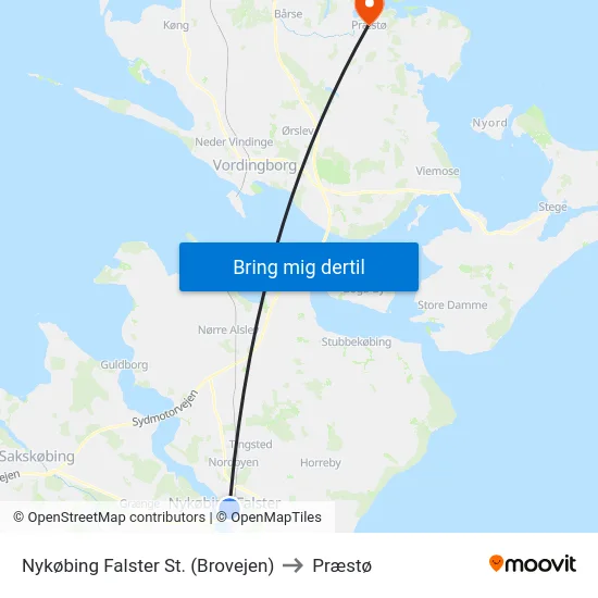 Nykøbing Falster St. (Brovejen) to Præstø map