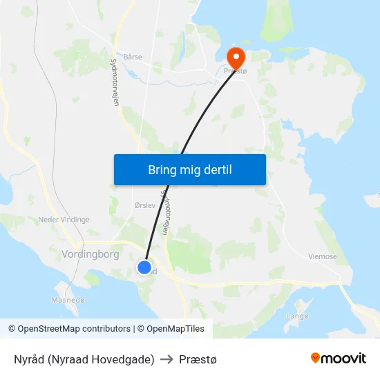 Nyråd (Nyraad Hovedgade) to Præstø map
