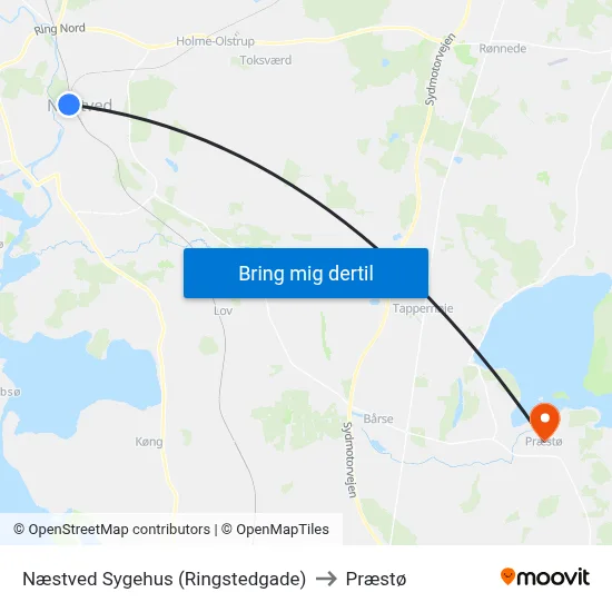 Næstved Sygehus (Ringstedgade) to Præstø map
