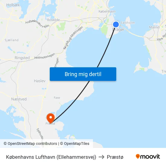 Københavns Lufthavn (Ellehammersvej) to Præstø map