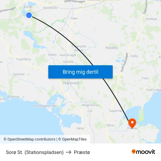 Sorø St. (Stationspladsen) to Præstø map
