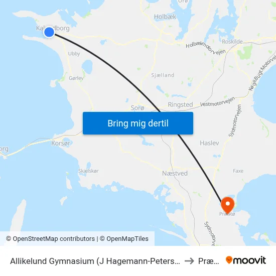 Allikelund Gymnasium (J Hagemann-Petersens Allé) to Præstø map