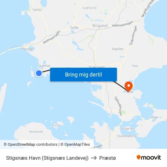 Stigsnæs Havn (Stigsnæs Landevej) to Præstø map