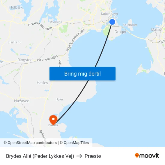 Brydes Allé (Peder Lykkes Vej) to Præstø map